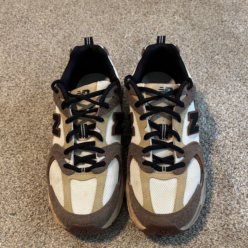 New Balance Brown, Beige & White Mesh Suede Sneakers